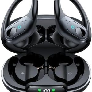 occiam Active Noise Cancelling Ear Buds Bluetooth Headphones Wireless Earbuds 90Hrs Playback Stereo Bass Earphones with Over-Ear Hooks IPX7 Waterproof Earbud for Sports Running Gym Workout Black